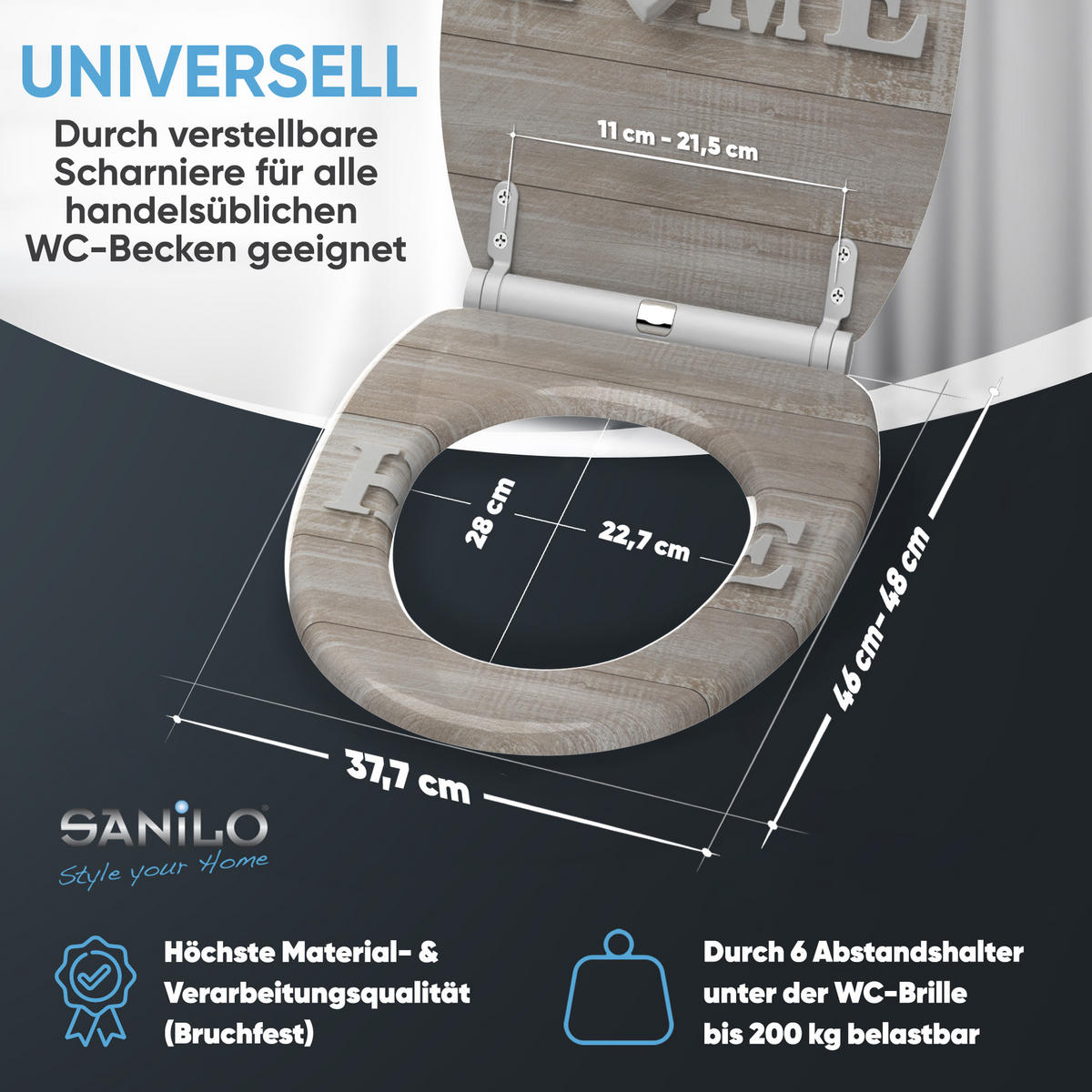 WC-SITZ mit Absenkautomatik & Top Fix Home - Braun, Holzwerkstoff (37.7/5.5/48cm) - Sanilo
