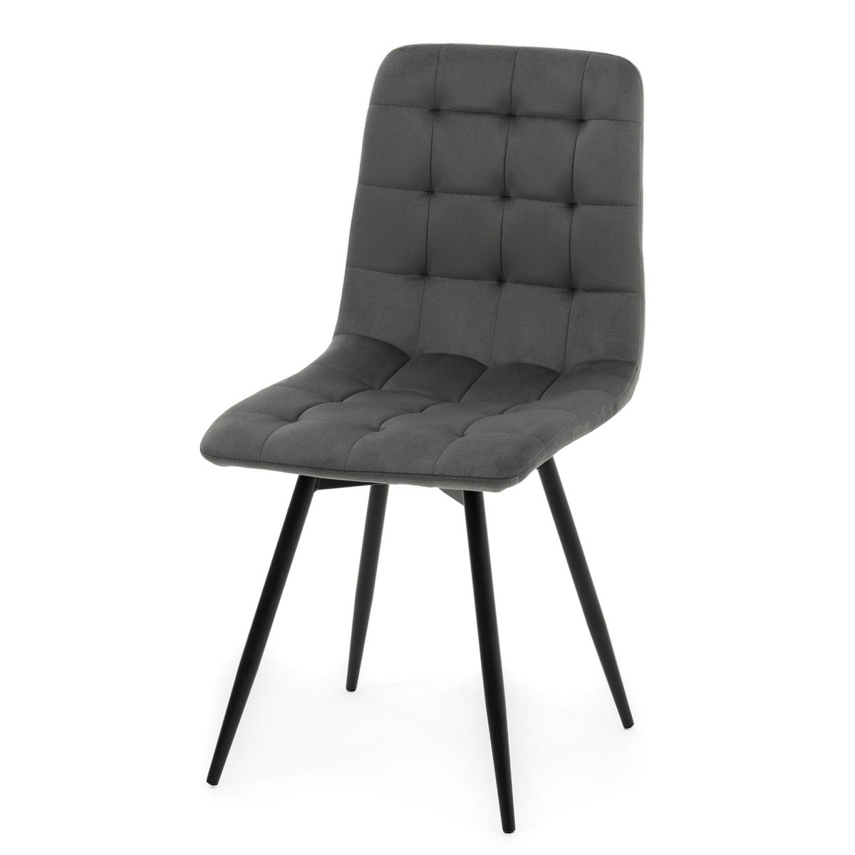 STUHL ARCO drehbar gepolstert mit Steppung - grau - Samt Velours - Schwarz/Grau, Textil/Metall (46/90/51cm) - NEW HOME