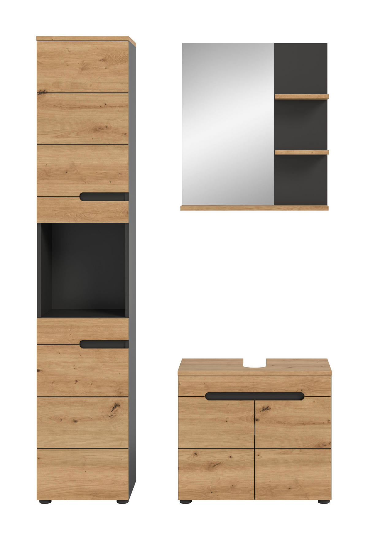 BADMÖBEL Set Canu 3tlg. Bad Kombination (B/H/T: 116x193x34cm) - Eiche Artisan, Holzwerkstoff (116/193/34cm)