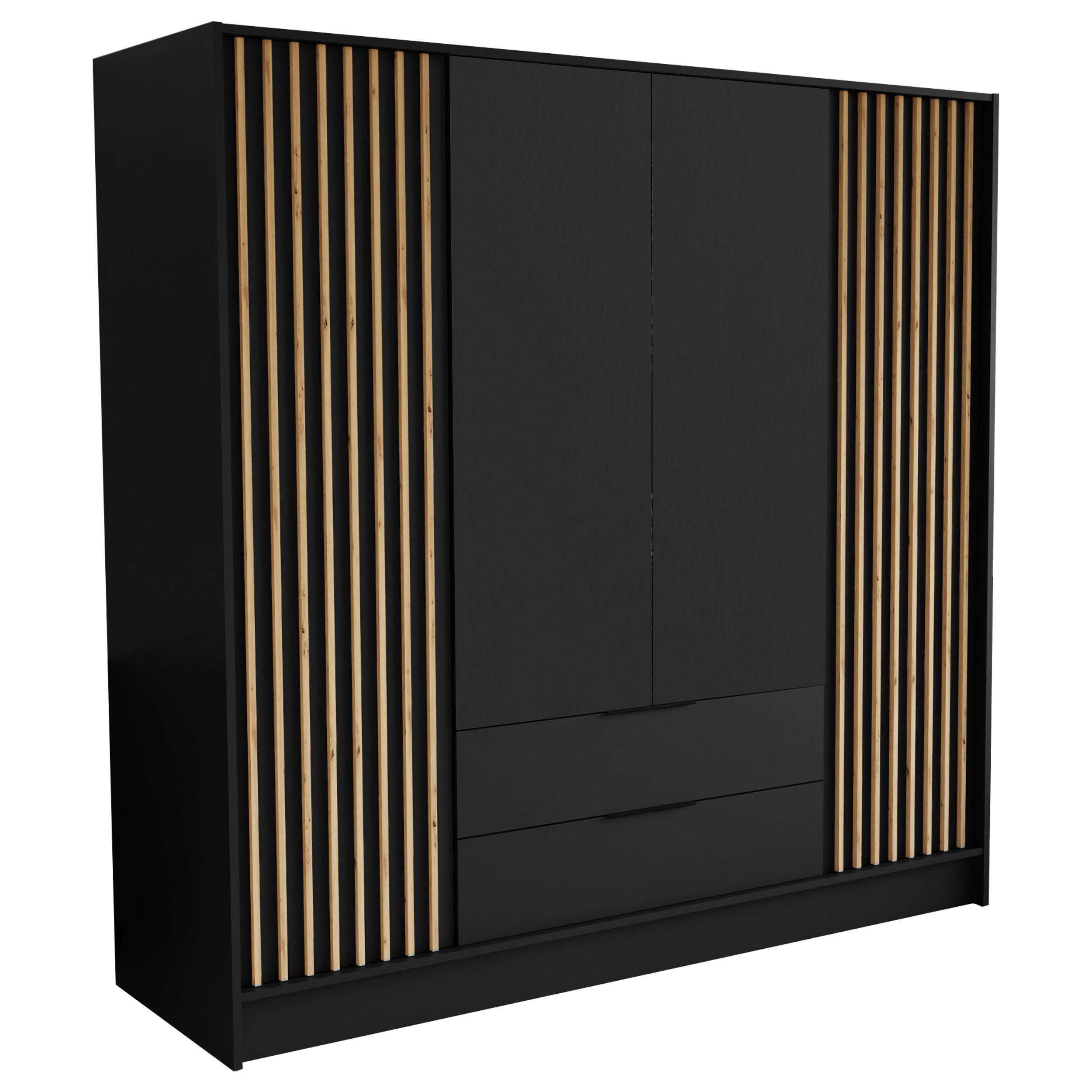 DREHTÜRENSCHRANK PELOR 200/200/51 cm Modern Kleiderschrank 4-türig Schwarz - Schwarz, Holzwerkstoff (200/200/51cm) - MASSENO