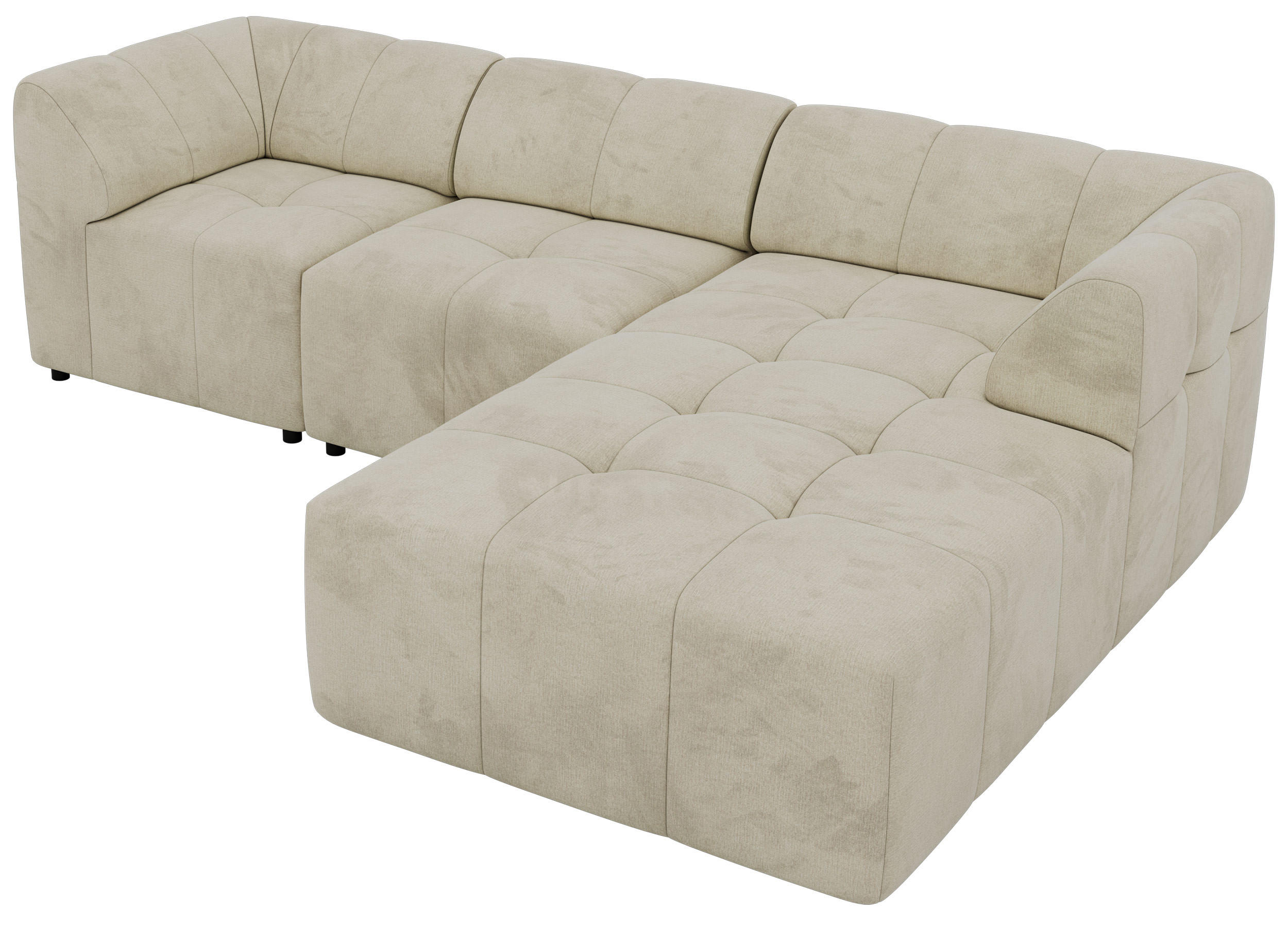ECKSOFA VORITA L 3M - Beige Velvet - Rechts Seite - Beige/Schwarz, Kunststoff/Textil (176/267cm) - MKS