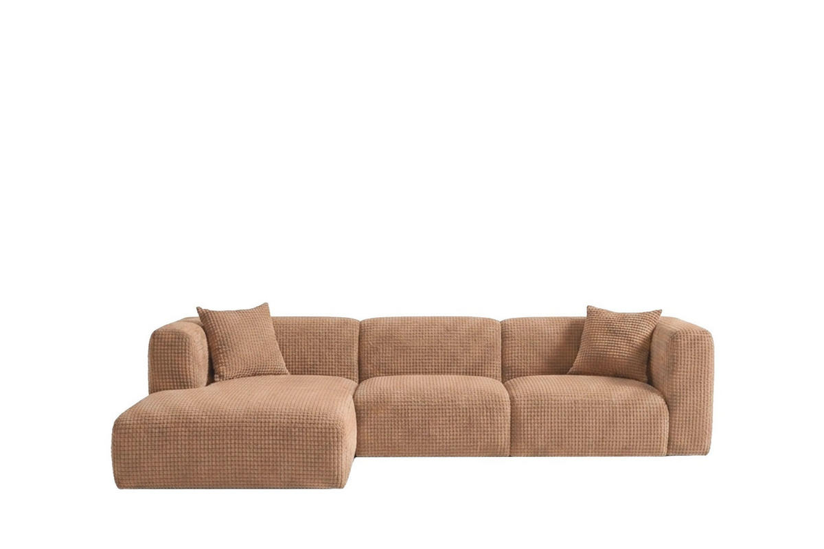ECKSOFA L-Form, Chenille-Stoff Cremona, Hellbraun, Links, GRETA - Hellbraun, Holz (318/179cm) - Kaiser Möbel