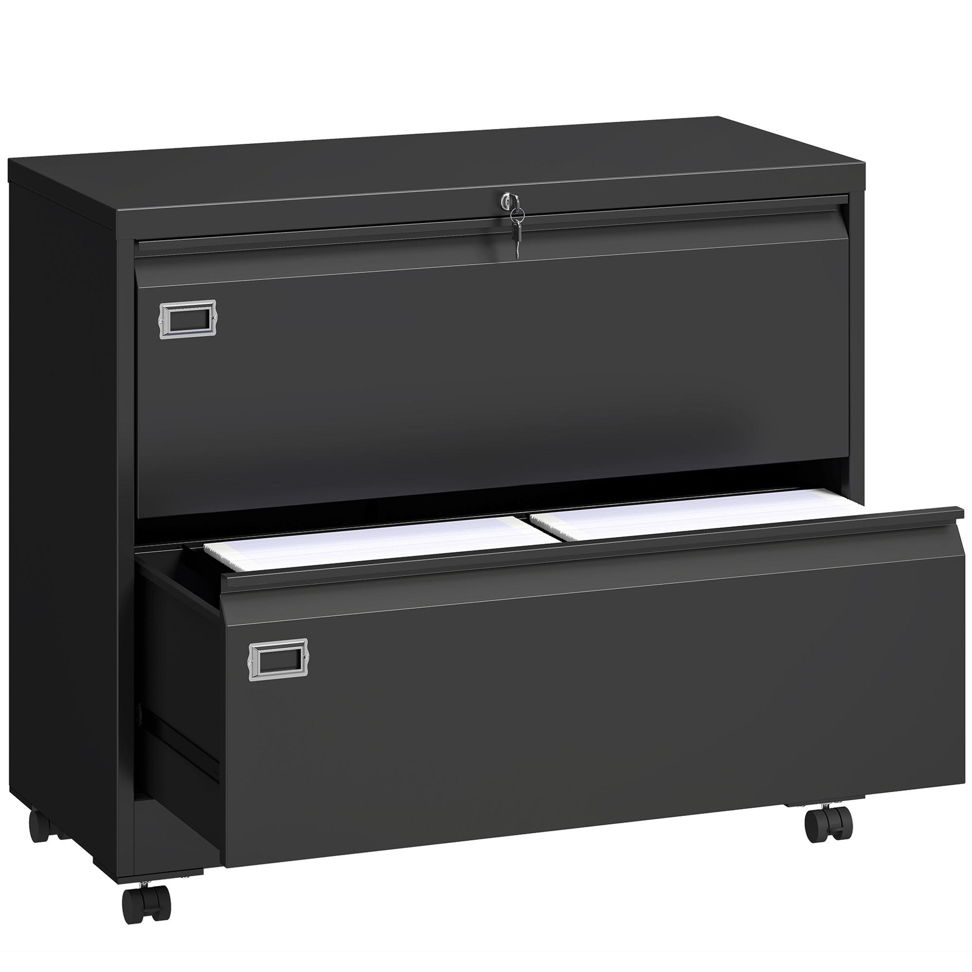 AKTENSCHRANK aus Stahl 90/40/78 cm Schwarz - Schwarz, Metall (40/77.4/90cm) - HOMCOM