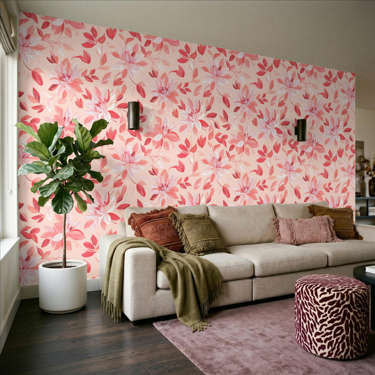 TAPETE - Botanisch - Blumen - Rot - 450x280 cm - Koralle, Papier (450/280cm) - OnlyWow