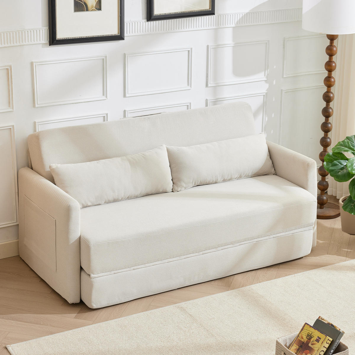 SOFABETT 2-Sitzer klappbar 165 cm Cord Beige - Beige, Metall (1654/82/92cm) - Meubliv