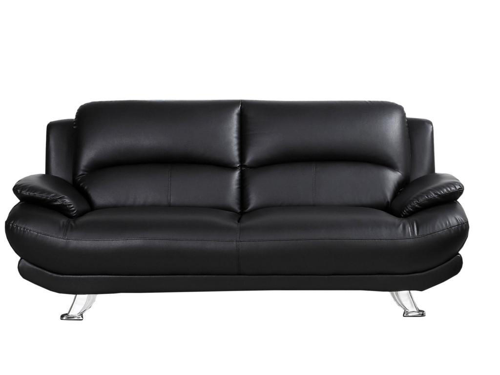 SOFA 3-Sitzer - Kunstleder - Schwarz - MUSKO - Schwarz, Leder (91/89/200cm) - Vente-Unique