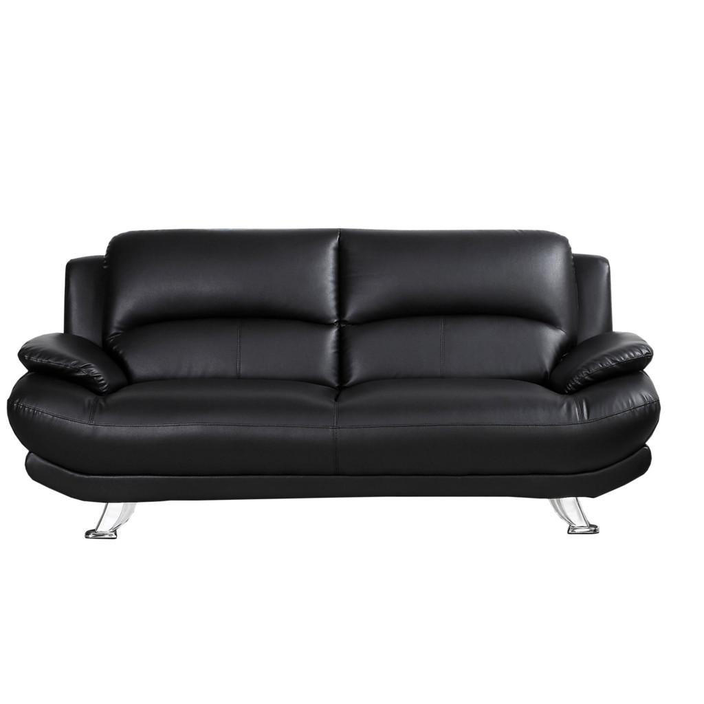 Thumbnail - Vente-Unique Sofa, Schwarz, Leder, Uni, 3-Sitzer, 91x89x200 cm, Wohnzimmer, Sofas & Couches, Sofas