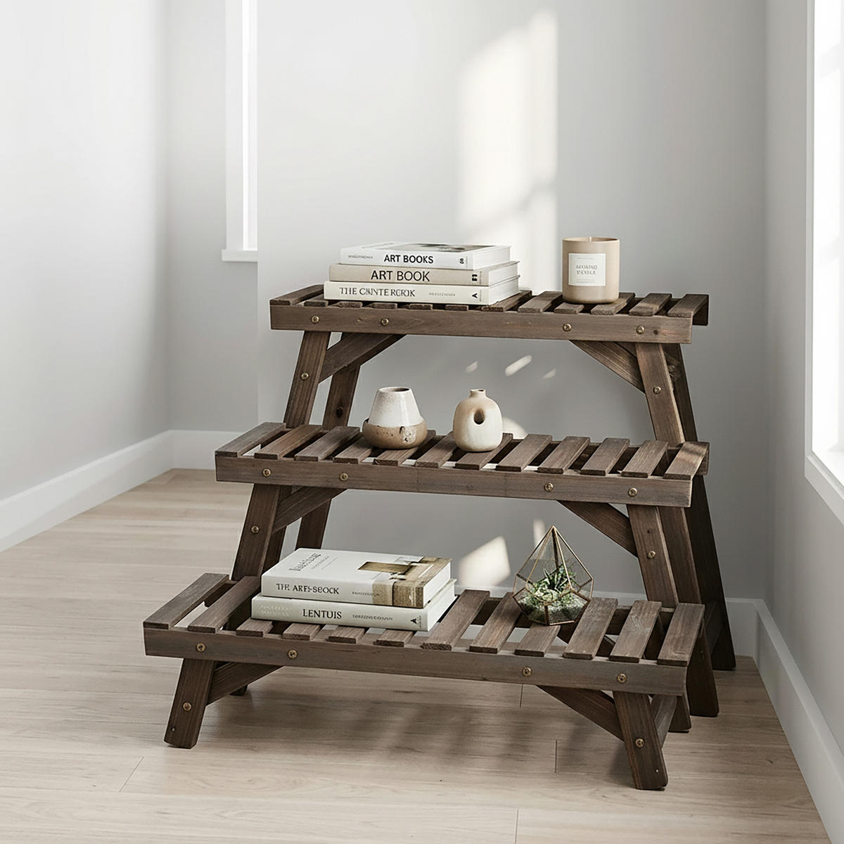 BLUMENSTÄNDER Natur 3er-Set Tannenholz 70x25 cm - Hellbraun, Holz (70/49/25cm) - Relaxdays