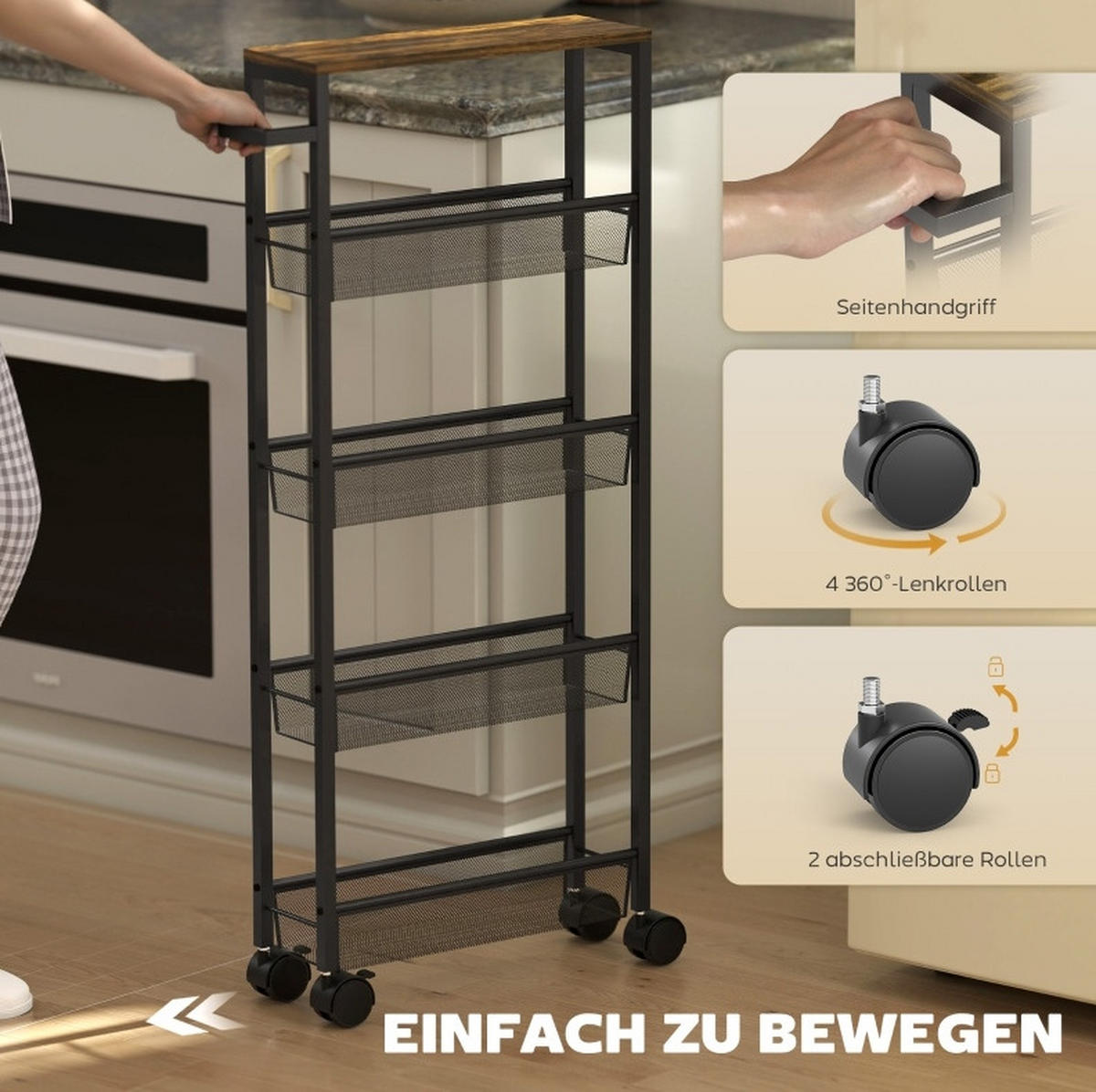SERVIERWAGEN Schwarz aus Metall und Holz mit Rollen - Schwarz, Metall (13/96.5/47cm) - OKMYHOME