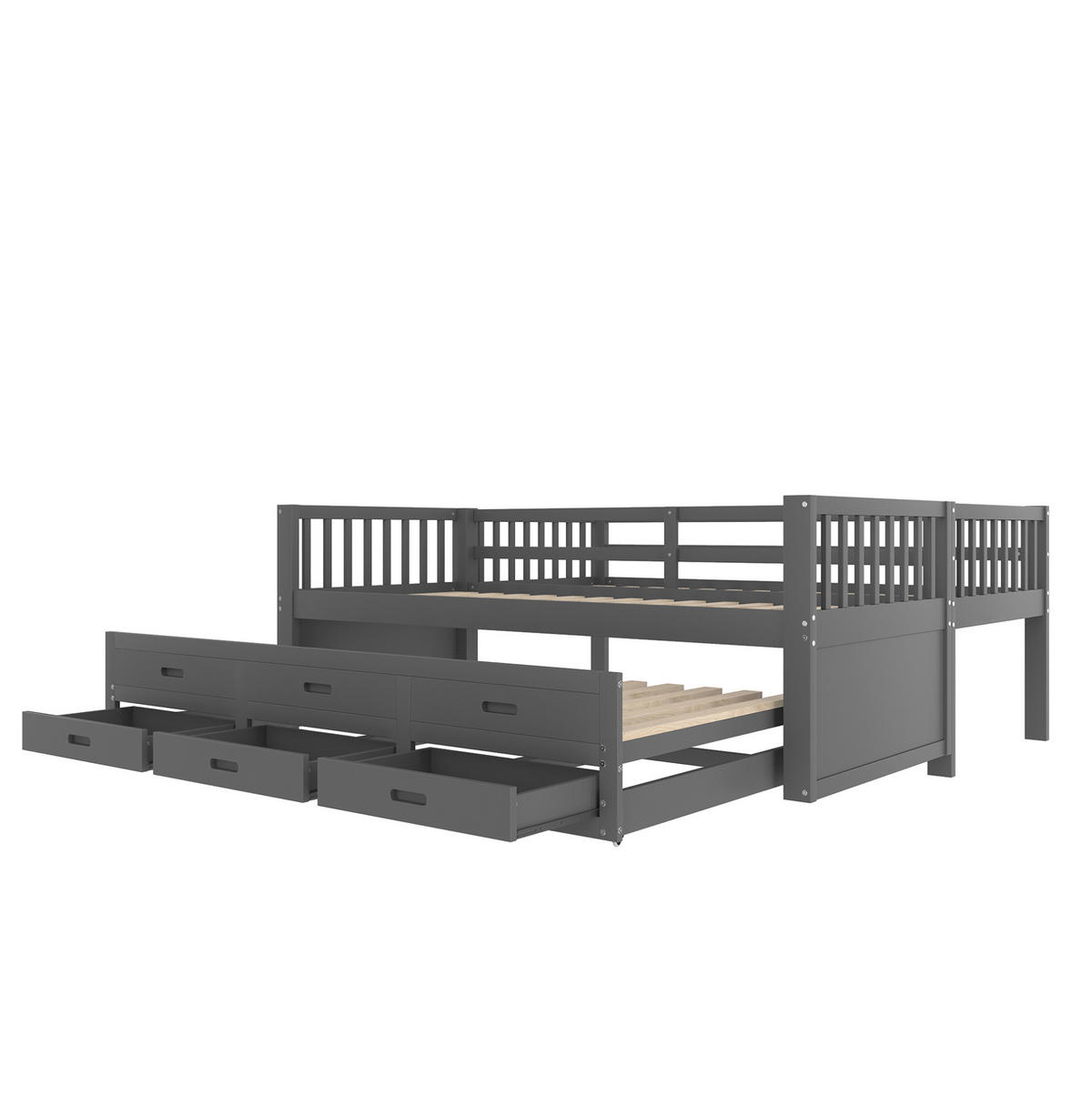 ETAGENBETT 90/200 cm mit Ausziehbett, 3 Schubladen und Leiter aus Kiefernholz und MDF, Grau - Grau, Holzwerkstoff (90/200cm) - Redom