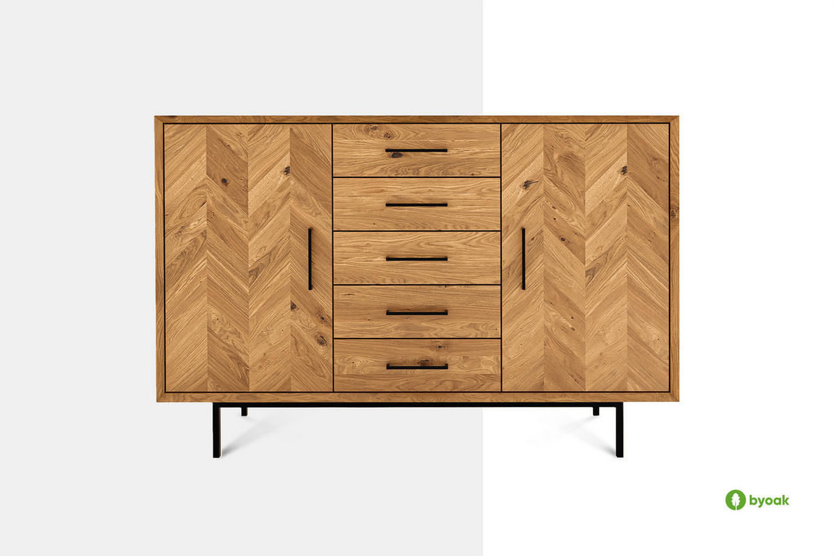 KOMMODE BREIT LEON Wildeiche - Wildeiche, Holz (144/95/45cm) - byoak