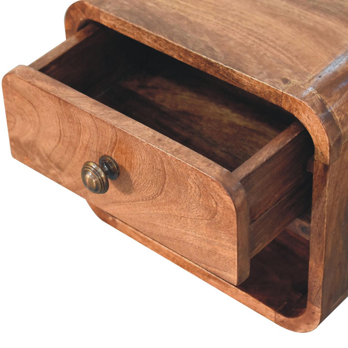 NACHTKASTEN Mini Honigkaramell Wandmontiert, 1 Schublade und Offenes Fach, Dunkelbraun - Messingfarben/Braun, Holz/Metall (30/25/25cm) - Artisan Furniture