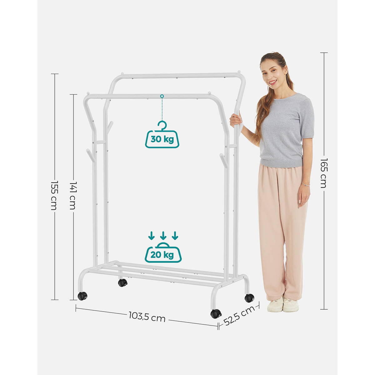 KLEIDERSTÄNDER SÃO TOMÉ - Weiß, Metall (103.5/155/52.5cm) - Hansiro