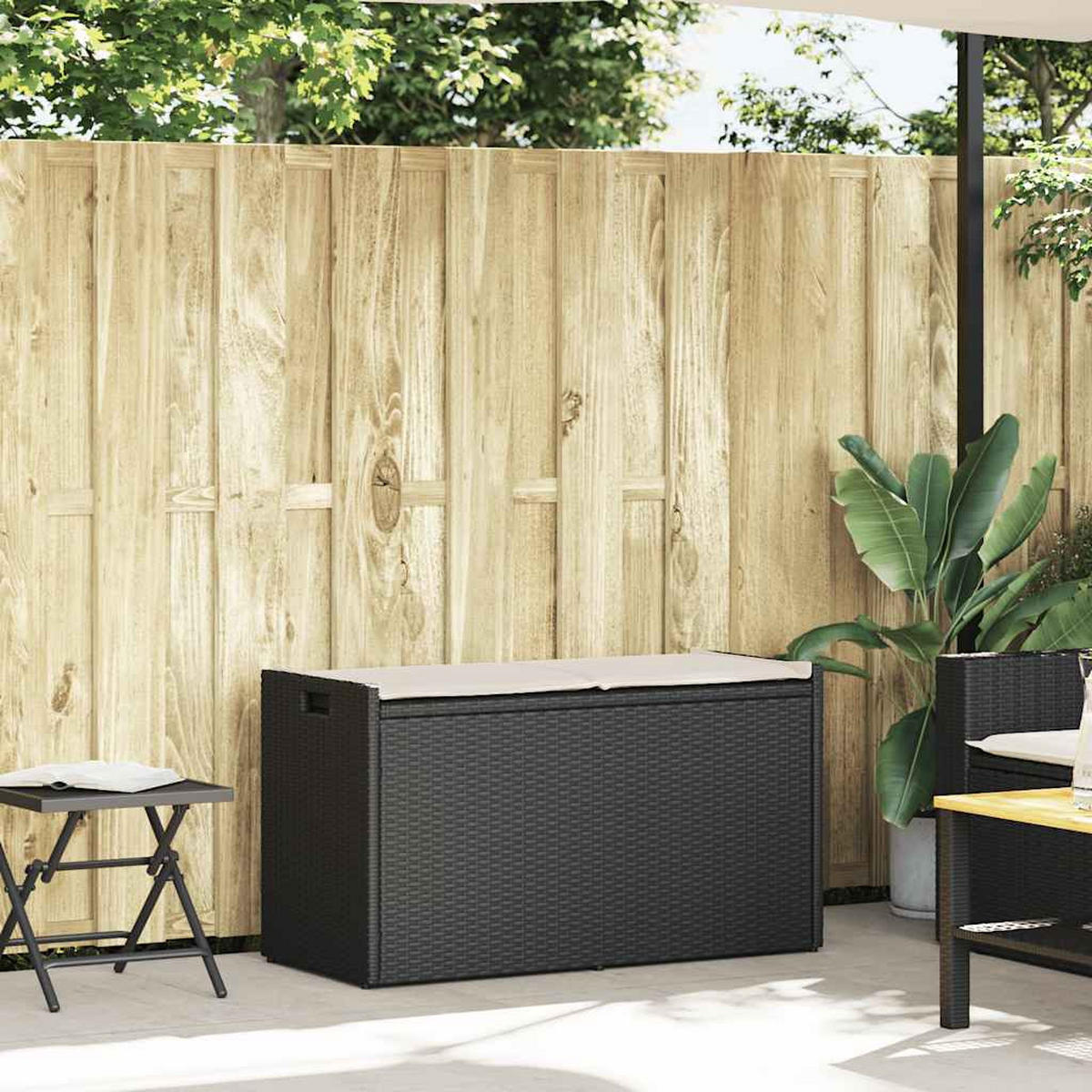 OUTDOOR-SITZBANK Mit Stauraum Und Kissen Schwarz 100 Cm - Schwarz, Kunststoff (100/57/45cm) - vidaXL