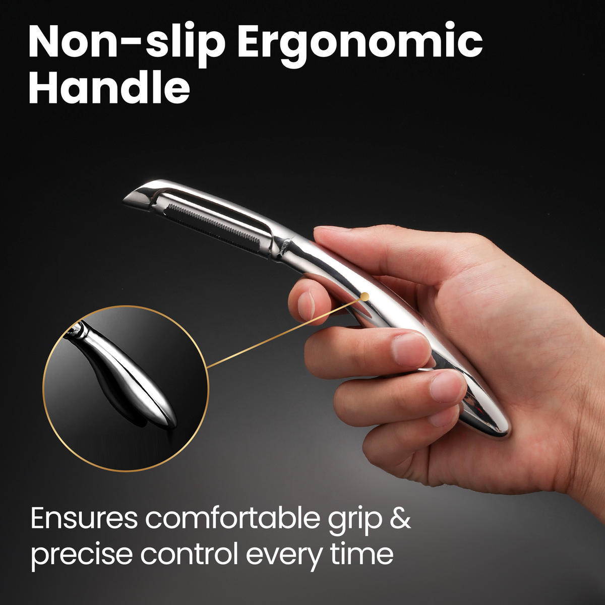 GEMÜSESCHÄLER aus Edelstahl Hochwertige, extra scharfe Klinge I Form mit ergonomischem Anti-Rutsch-Griff Spülmaschinenfest, 5 Jahre Garantie - Edelstahlfarben, Metall (3.05cm) - Gourmet Easy