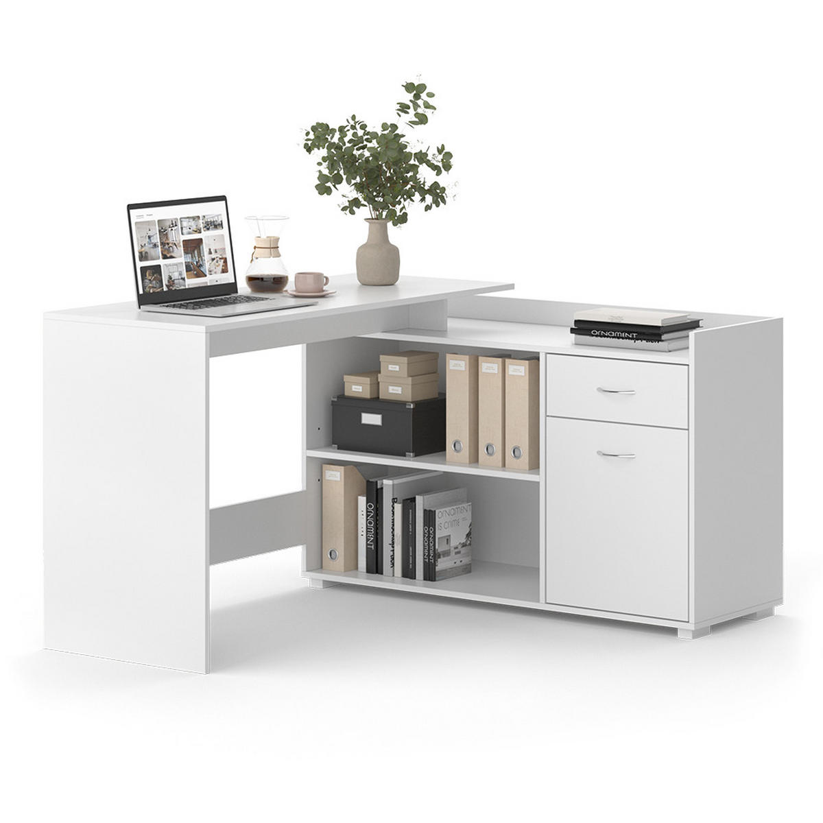 ECKSCHREIBTISCH Noira Weiß 135 x 77 cm mit Schublade - Weiß, Holzwerkstoff (77/135/115cm) - Vicco