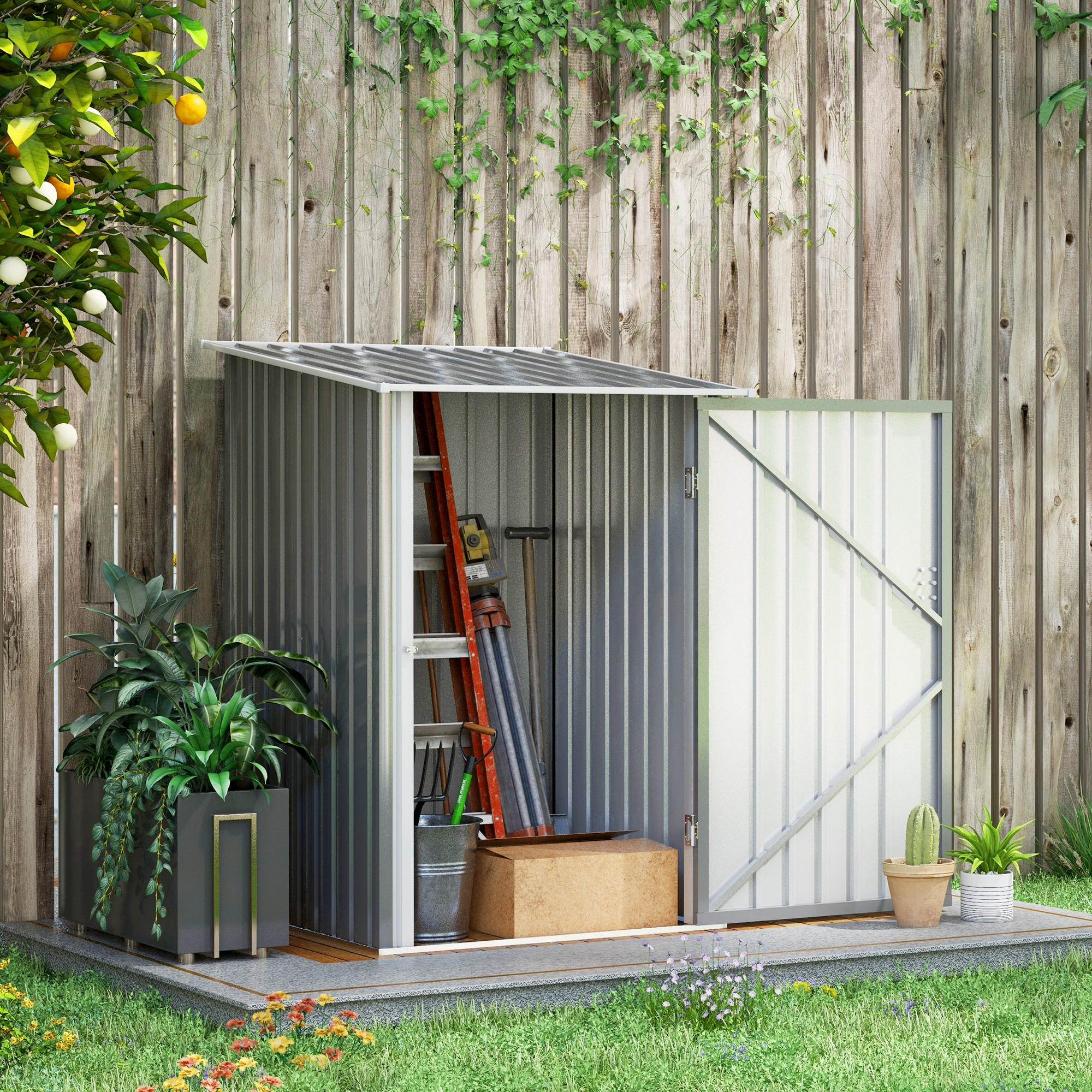 GERÄTEHAUS aus Stahl, 0,92 m² Geräteschuppen, Gartenschrank abschließbar, Grau - Grau, Metall (103/160/100cm) - Outsunny