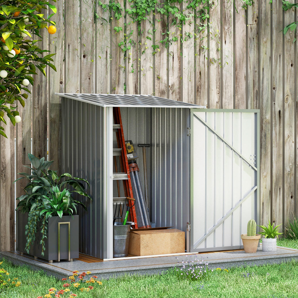 GERÄTEHAUS aus Stahl, 0,92 m² Geräteschuppen, Gartenschrank abschließbar, Grau - Grau, Metall (103/160/100cm) - Outsunny