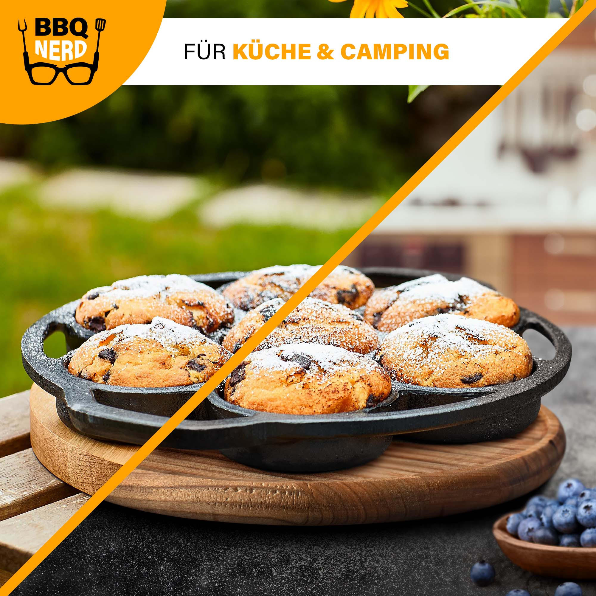 MUFFINFORM 6er aus Gusseisen Muffin Backform - Schwarz, Metall (26/5/26cm) - BBQ Nerd