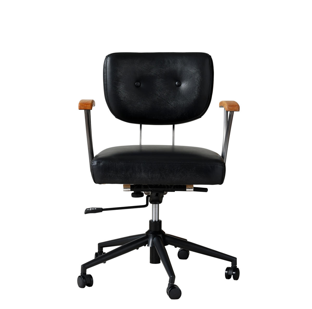 SCHREIBTISCHSTUHL in Schwarz 51x63x82 cm aus Echtleder mit Drehfunktion und Rollen - Schwarz, Leder (63/82/51cm) - IVMEU