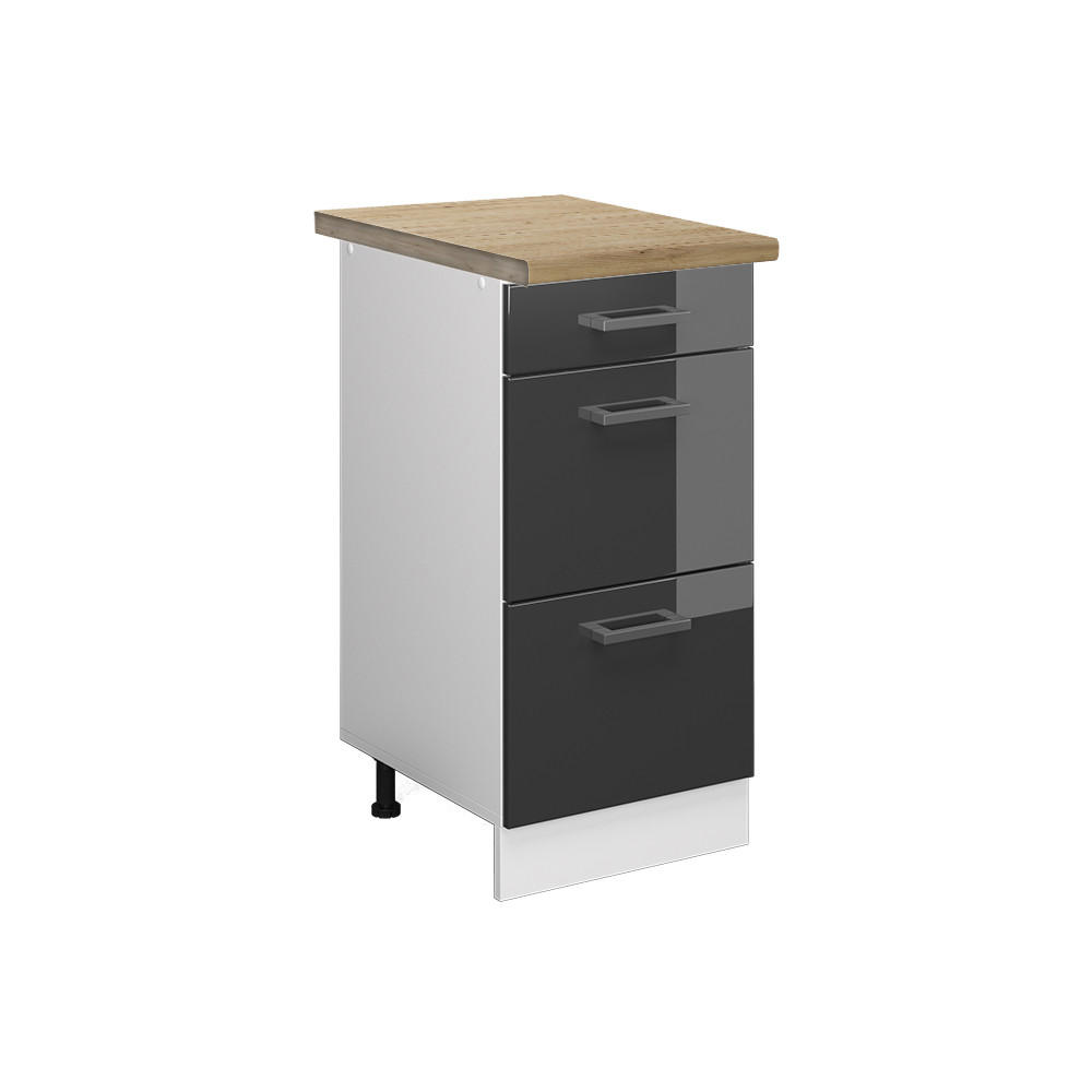KÜCHENUNTERSCHRANK R-Line Anthrazit Hochglanz 40 cm mit Schubladen AP Eiche - Anthrazit/Weiß, Holzwerkstoff (40/81.6/60cm) - Vicco