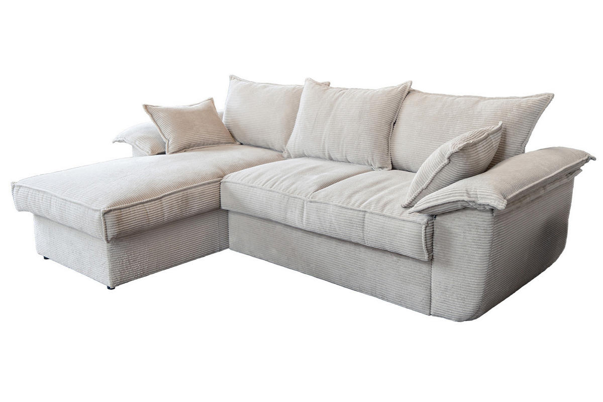 ECKSOFA DAMETO Weiß Cord - Schwarz/Weiß, Kunststoff/Textil (266/174cm) - KAWOLA