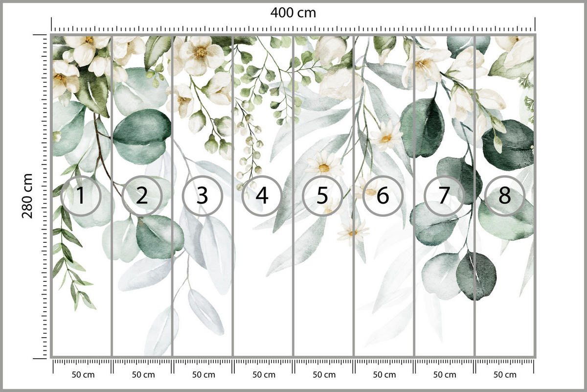FOTOTAPETA Pre Spálňu Akvarel Listy Kvety Biela 400 x 280 cm - žltá/biela, papier (400/280cm) - Muralo
