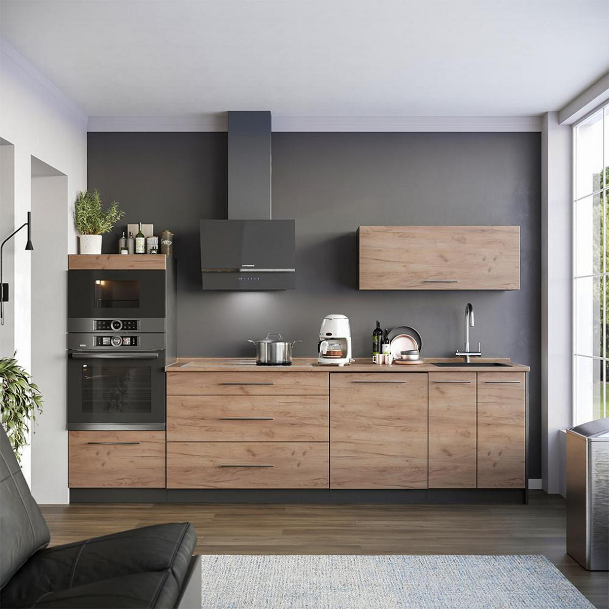 KÜCHENUNTERSCHRANK Fame-Line, Goldkraft Eiche/Anthrazit, 100 cm, AP Eiche - Honigeiche/Anthrazit, Holzwerkstoff (100/82/51.6cm) - Vicco