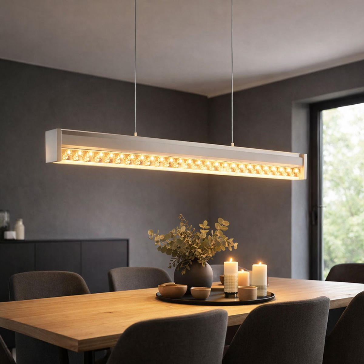 LED HÄNGELEUCHTE Stahl Kristalloptik Silber FILANA - Silberfarben, Glas (66/6.5/110cm)