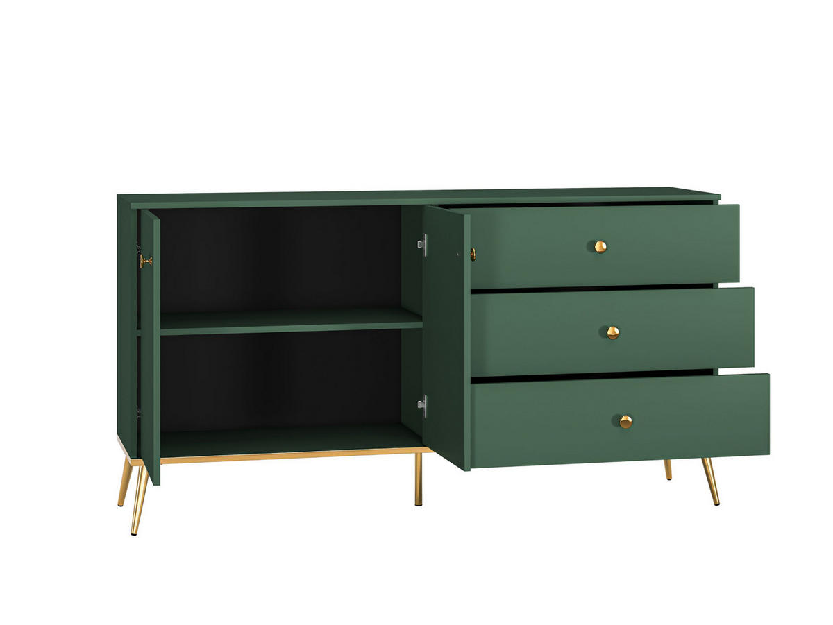 SIDEBOARD Forest dunkelgrün / gold 160 / 40 / 85cm - Dunkelgrün/Grün, Holz/Holzwerkstoff (160/85/40cm) - Feldmann-Wohnen
