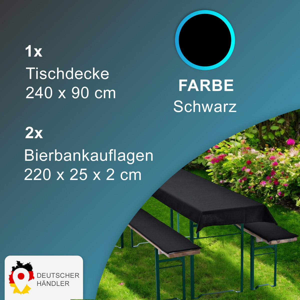 BIERBANKAUFLAGEN Set 240x90 cm Schwarz - Schwarz, Textil (90/240cm) - NYVI