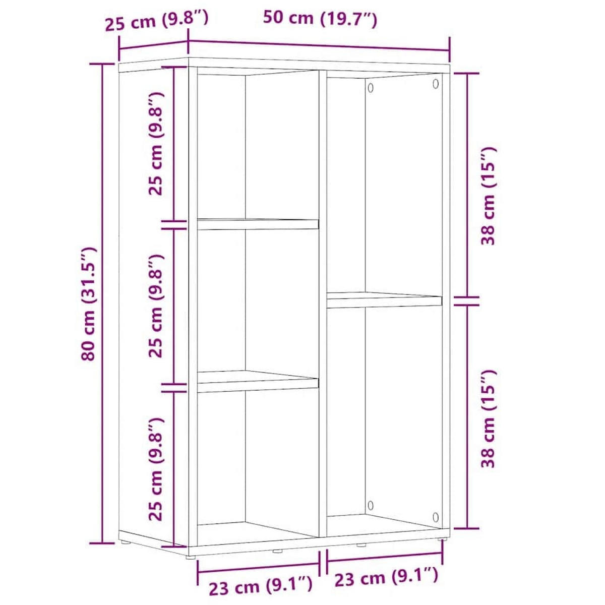 BÜCHERREGAL Schwarz Eichen-Optik 50/25/80 Cm Holzwerkstoff - Schwarz, Holzwerkstoff (25/80/50cm) - vidaXL