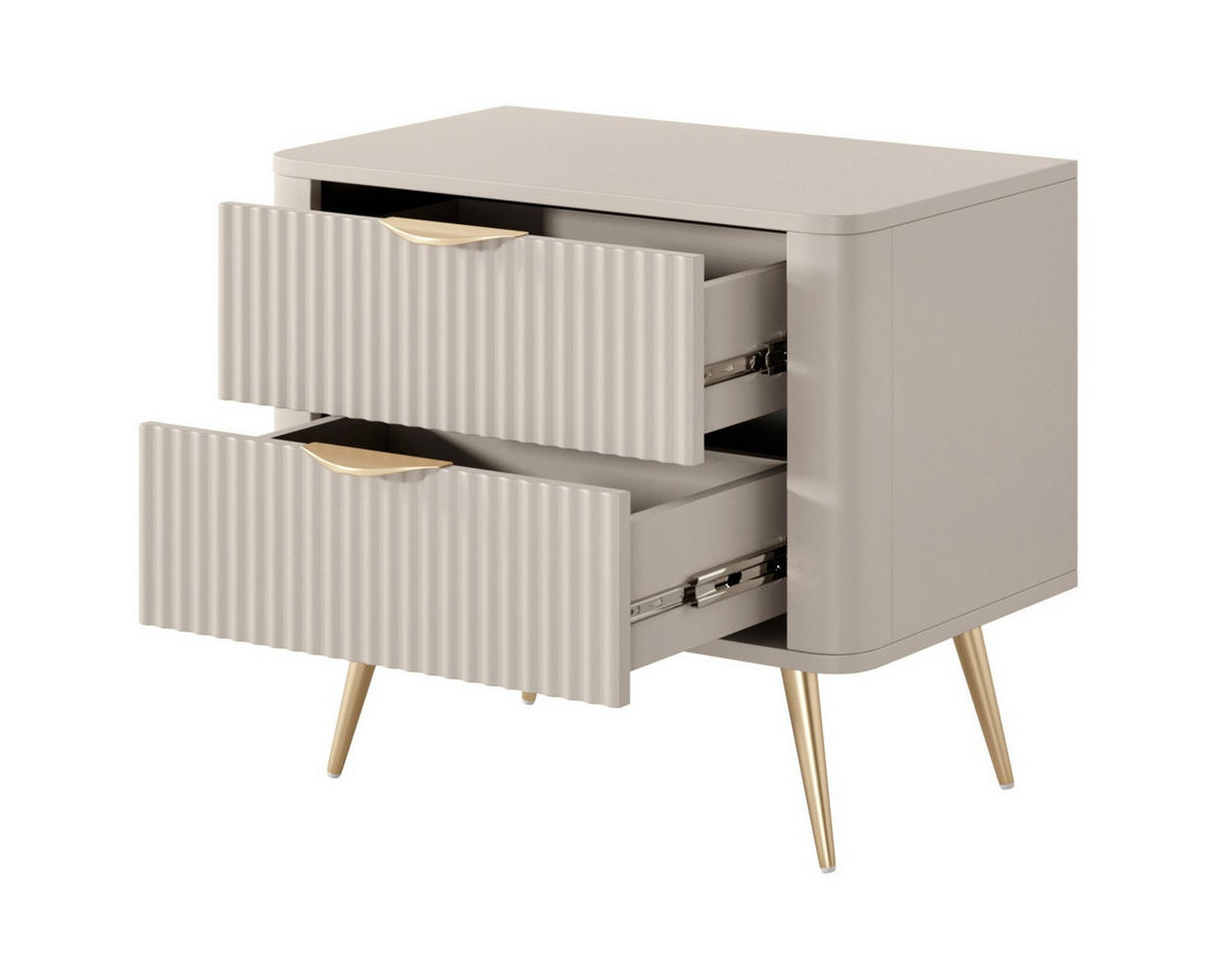 NACHTSCHRANK 63 cm mit Schubladen, 63 cm, Beinen, Beige - Beige/Goldfarben, Holz/Metall (63/55/38cm) - Emporius