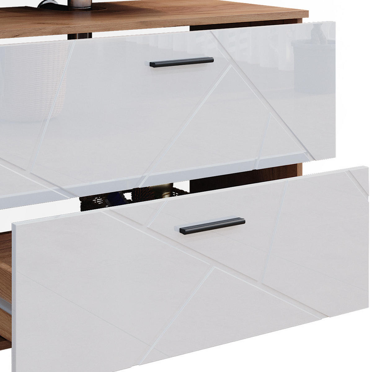 BADMÖBEL-SET Irma Weiß Hochglanz/Goldkraft Eiche 3 Teile mit Midischrank - Weiß Hochglanz/Eiche Wotan, Holzwerkstoff (80/58.6/41cm) - Vicco