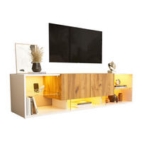 LOWBOARD 160/40/42 cm Weiß/Naturholzfarben aus Spanplatte mit LED-Beleuchtung und 2 Schubladen - Hellbraun, Holzwerkstoff (40/42/160cm) - OKMYHOME