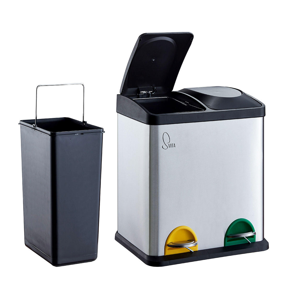 MÜLLEIMER TC2X15 30L 2x15 Treteimer Papierkorb Mülltrennung - Silberfarben, Metall (41/44/30cm) - SVITA