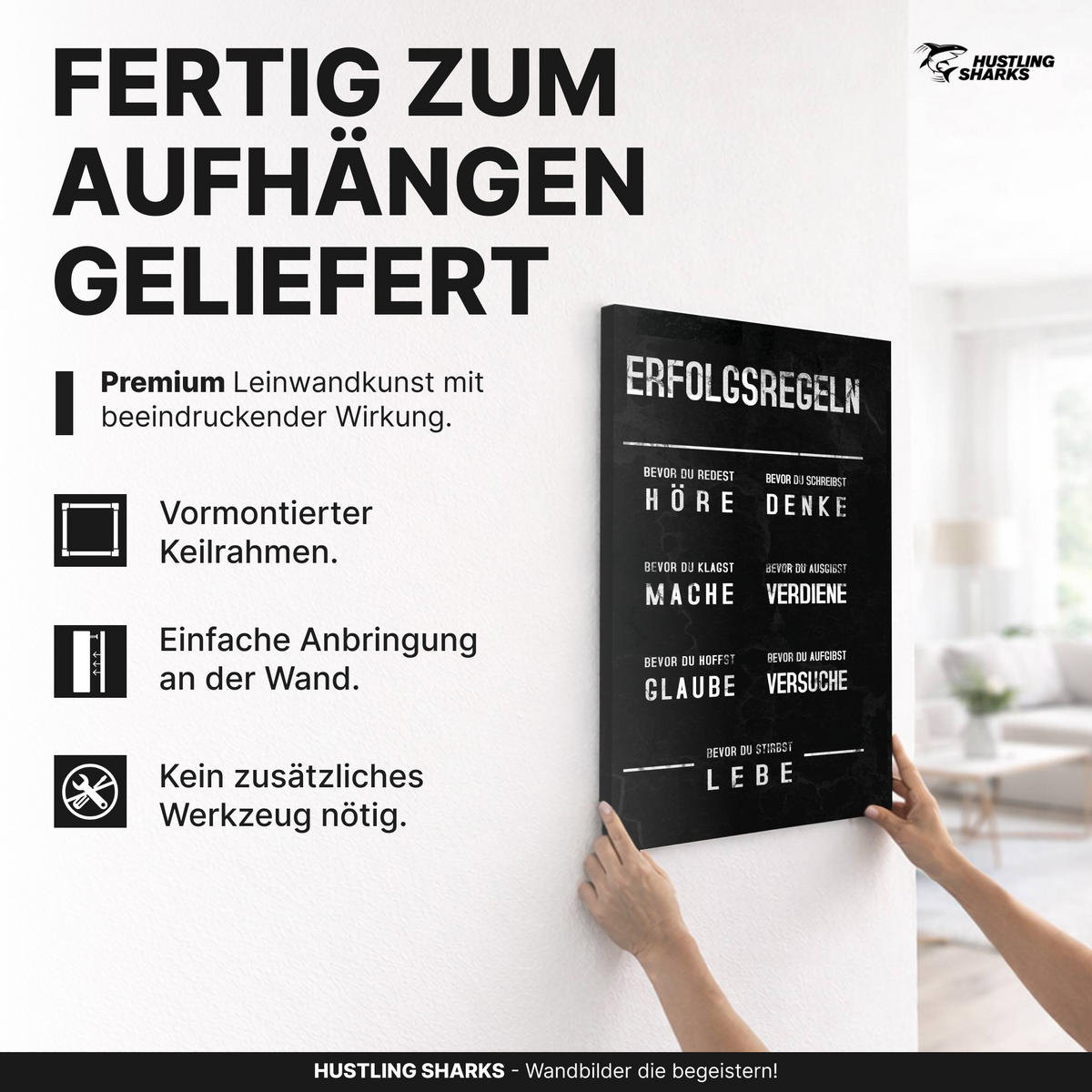 LEINWANDBILD Erfolgsregeln 60x90 cm - Weiß, Papier (60/2cm) - Hustling Sharks