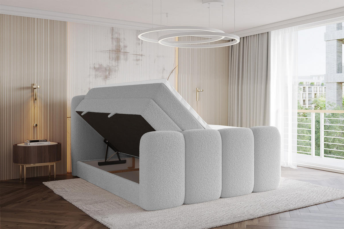BOXSPRINGBETT mit Matratze H3/H4 - NINA-Z KING - 160x200 cm Hellgrau - Hellgrau, Holzwerkstoff (160/200cm) - ALTDECOR