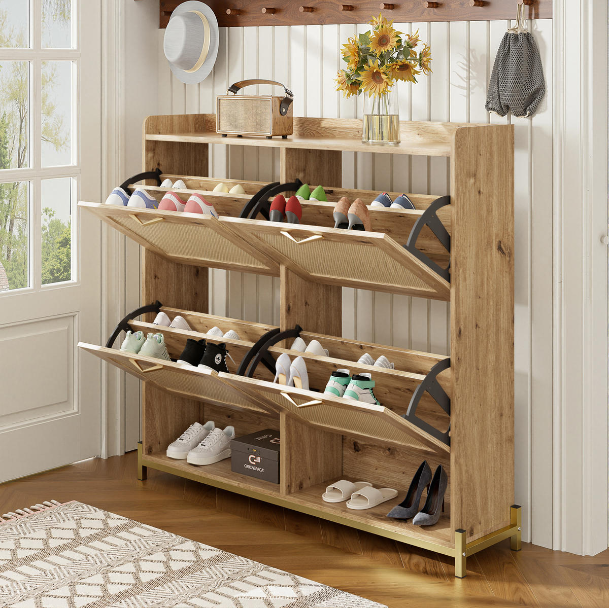 SCHUHSCHRANK 108,5/24/100 cm holzfarben aus MDF mit Ablagefach - Naturfarben, Holzwerkstoff (108.5/100/24cm) - OKWISH