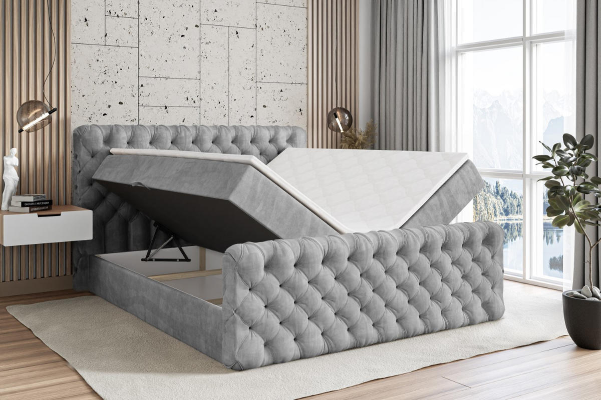 BOXBETT BOXI8-Z - 180x200 cm - H3 - Hellgrau - Hellgrau, Holzwerkstoff (180/200cm) - ALTDECOR
