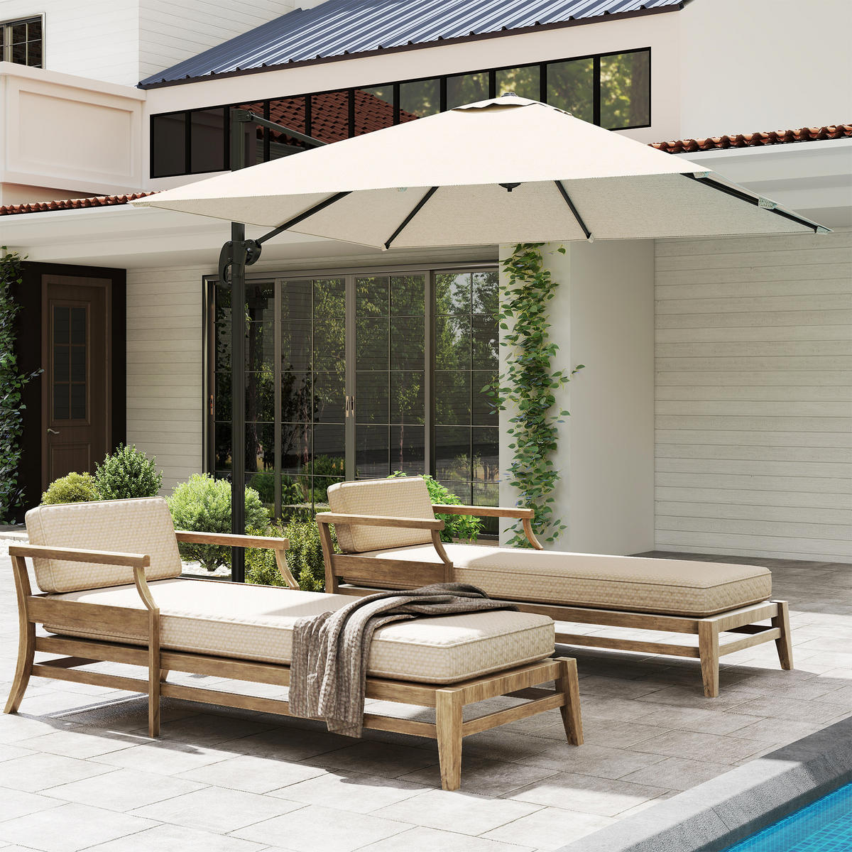 AMPELSCHIRM DE-11437 neigbar, 360° drehbar, 2,5 x 2,5 m Creme - Creme, Metall (245/245cm) - ComfortXL