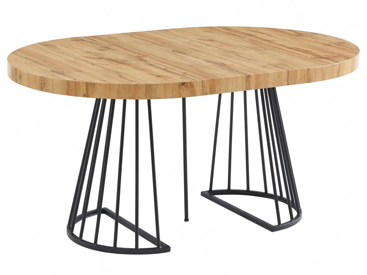 ESSTISCH ausziehbar - 2 bis 12 Personen - MDF & Stahl - Holzfarben & Schwarz - FIRELA - Schwarz, Holz (260/110/76cm) - Vente-Unique