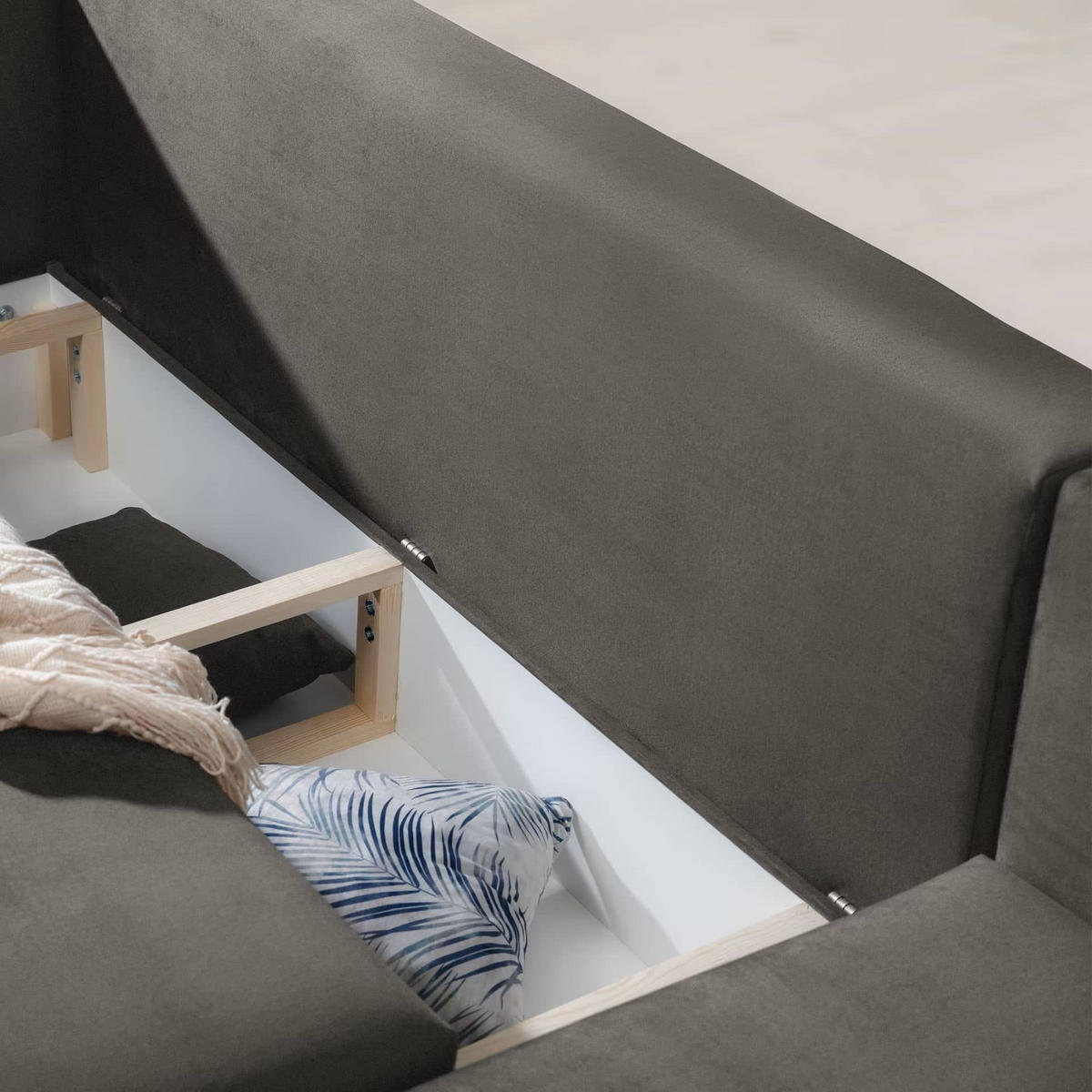 ECKSOFA mit Schlaffunktion und Bettkasten, Loco-Stoff - Schwarz/Grau, Textil/Metall (190/289cm) - Eltap