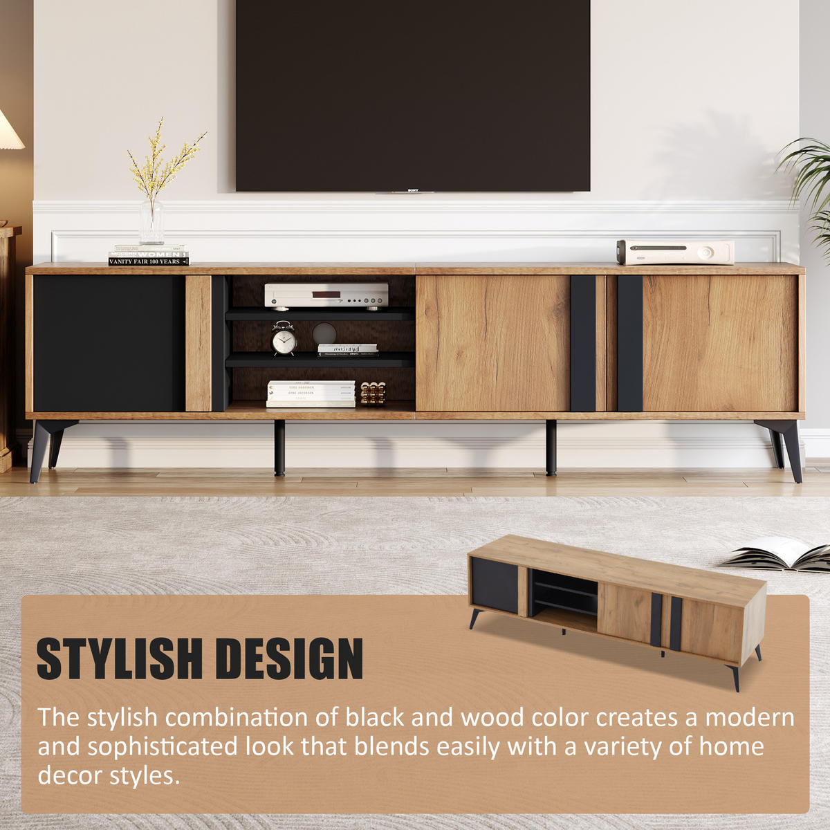 LOWBOARD Lugano Braun Schwarz 180/40/50 cm - Braun, Holzwerkstoff (180/50/40cm) - PANGIVO