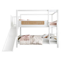 ETAGENBETT 90/200 cm & 90/200 cm in Weiß & Natur Kinderbett mit Rutsche und Leiter im Hausbett-Design - Naturfarben, Holz (90/200cm) - STILVORA