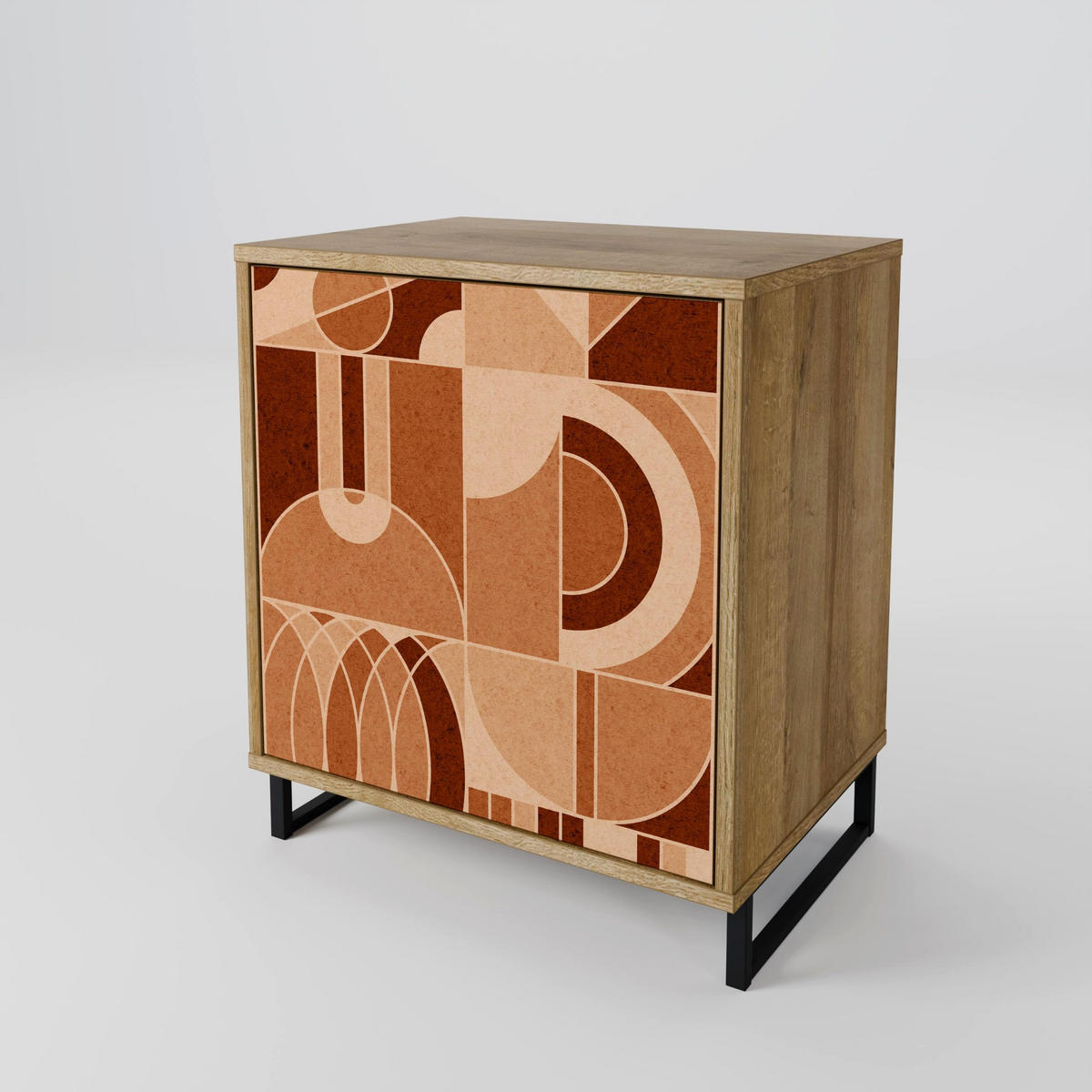 SIDEBOARD PRISM MOSAIC, Eichefarben, 57,5x42x70,5 cm, Schwarze Metall-Sternfüße - Eichefarben/Multicolor, Holzwerkstoff/Metall (57.5/70.5/42cm) - SpaceRebels