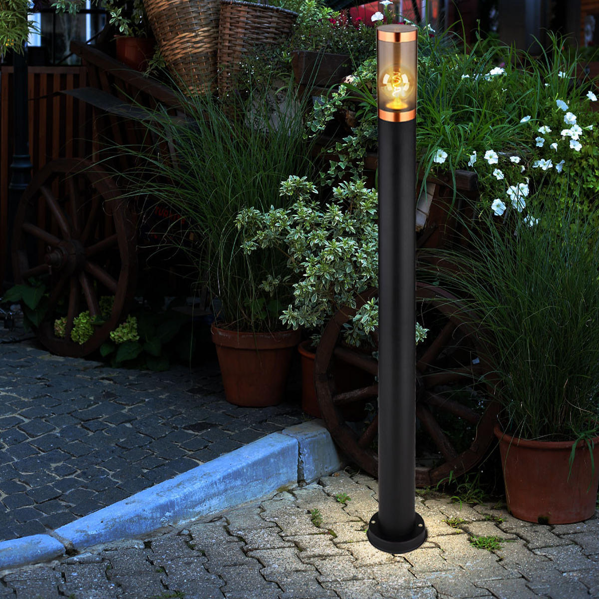 LED STEHLEUCHTE Edelstahl Schwarz 2er Set - Schwarz, Metall (12.7/12.7/110cm) - Globo Lighting