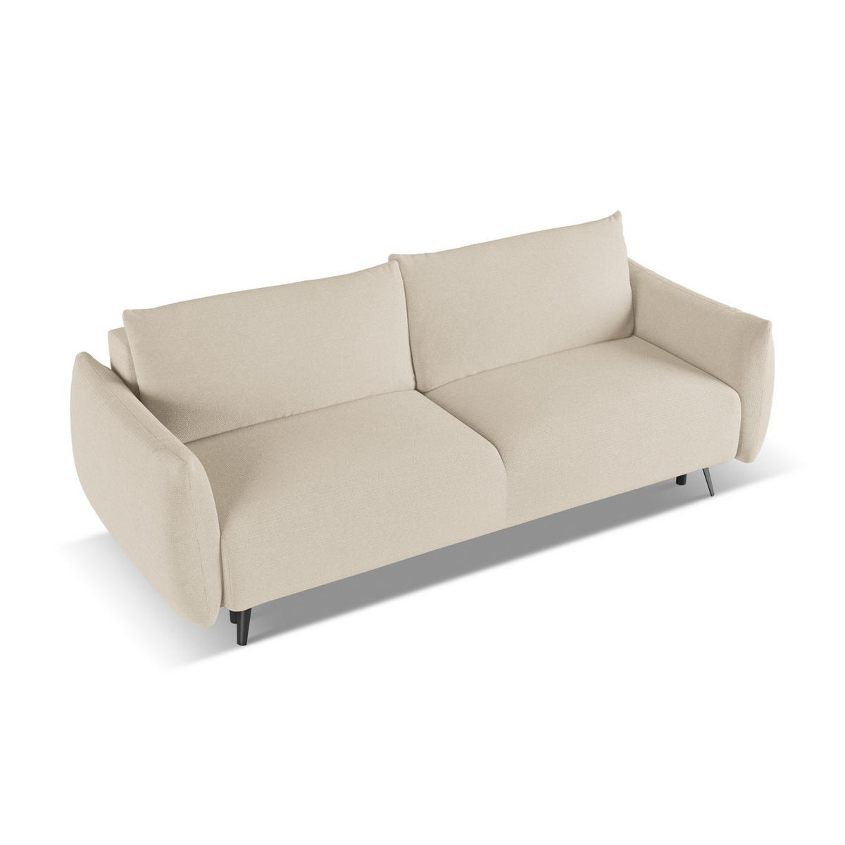 3-SITZER SOFA mit Schlaffunktion Chenille Stoff Beige - Beige/Schwarz, Textil/Metall (230/86/105cm) - LaMiaSofa