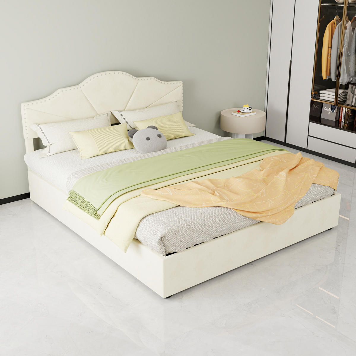 STAURAUMBETT 160/200 cm DE-32959 mit Pneumatik-Stauraum und Matratze Beige - Beige, Metall (160/200cm) - ComfortXL