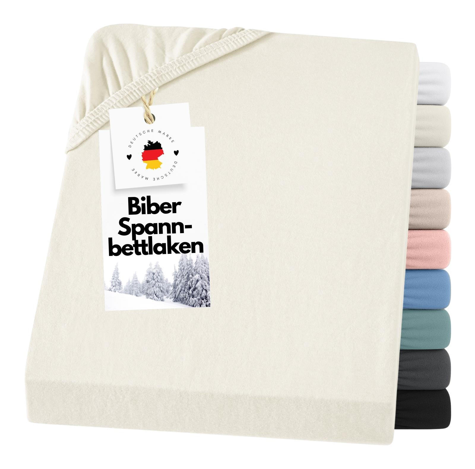 BIBER-SPANNBETTLAKEN 180x200 Warme Winter Flanell Bettlaken aus 100% Baumwolle, Spannbetttuch Laken Uni Creme - Made in Germany - Creme, Textil (180/200cm) - Carpe Sonno